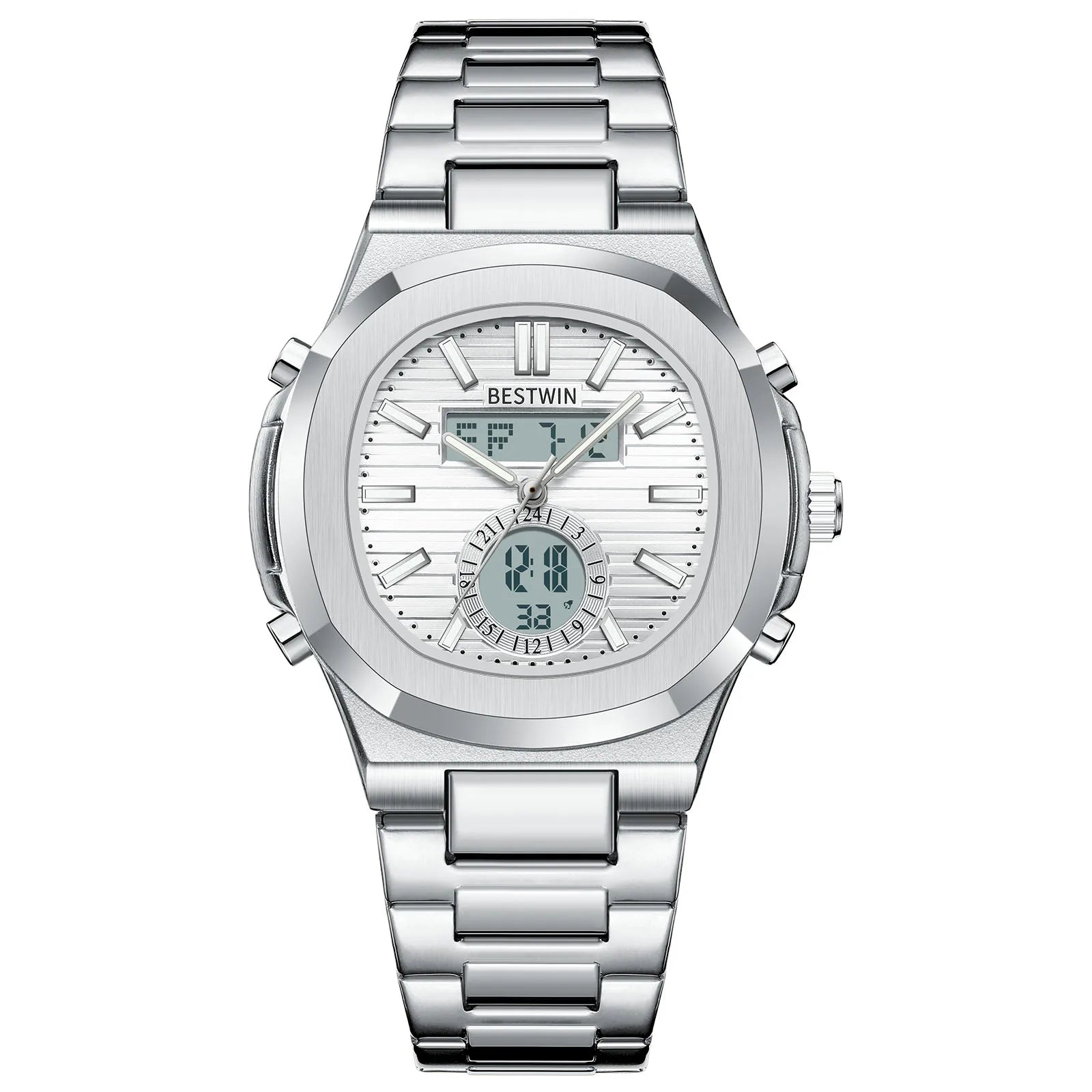 Navion hybrid watch stainless steel strap multifunction dial luminous markers water resistant