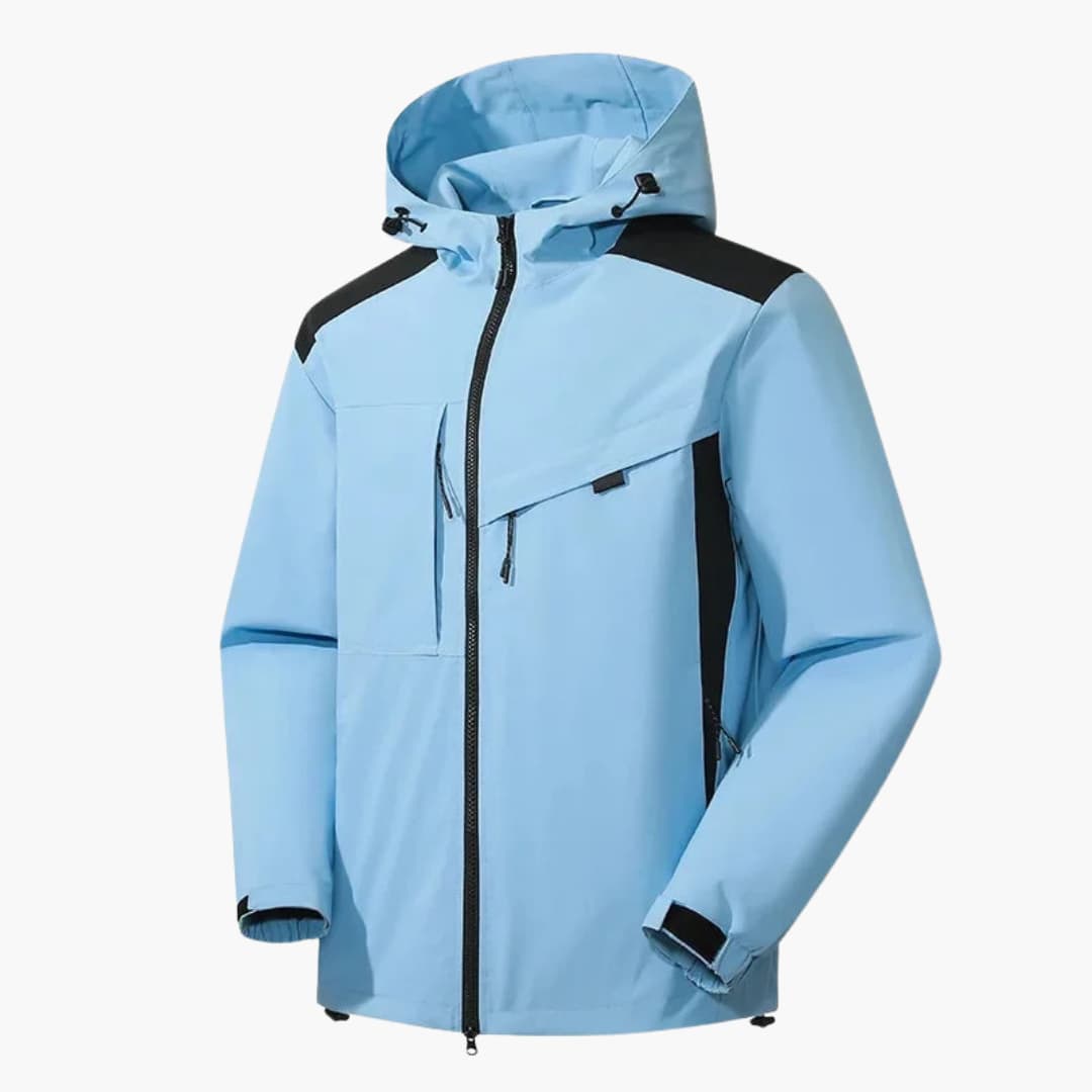 Men's water-resistant ski jacket with hood, zipper pockets, adjustable cuffs, streamlined winter fit
