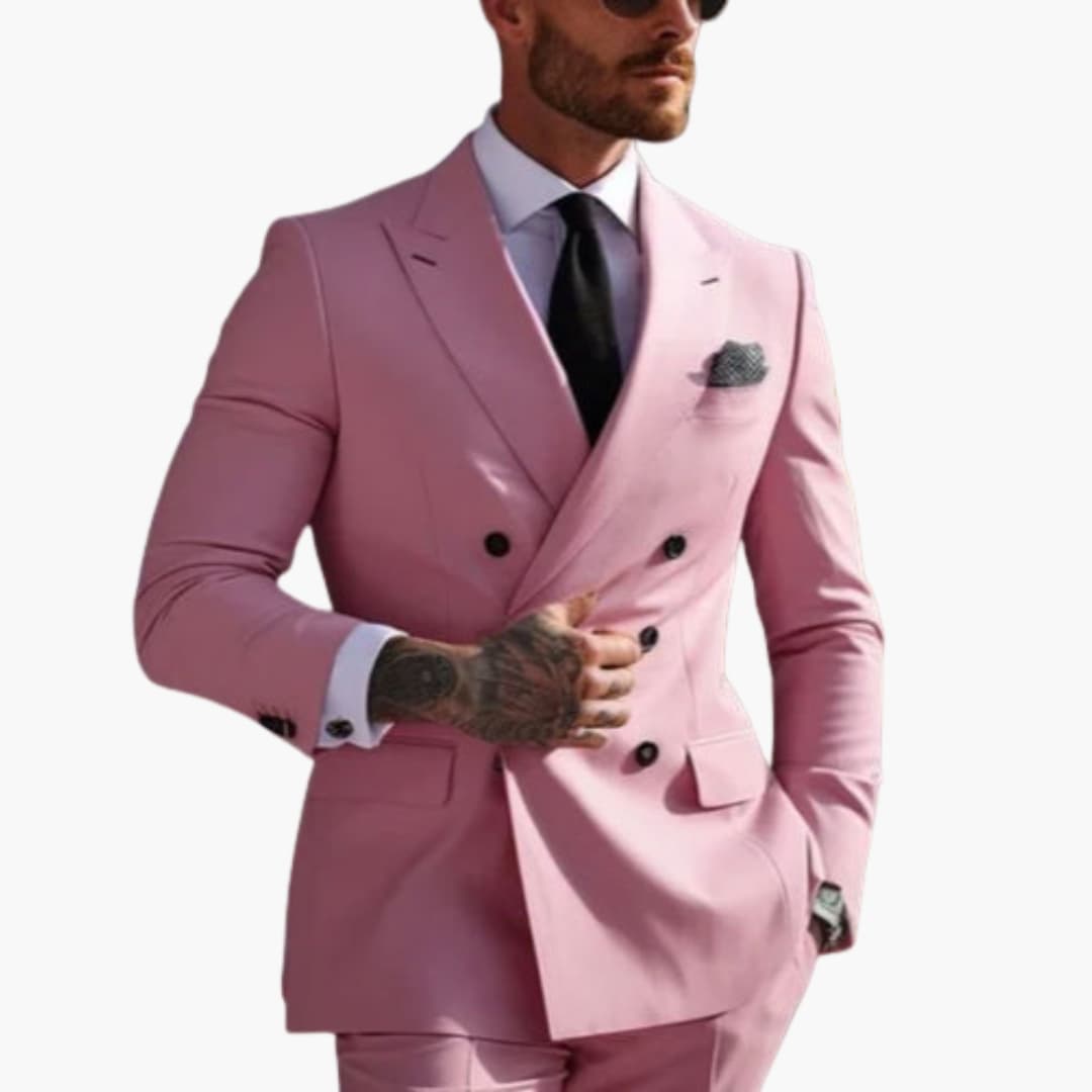 Men's navy double-breasted slim suit tailored lightweight modern professional two-piece formal wear
