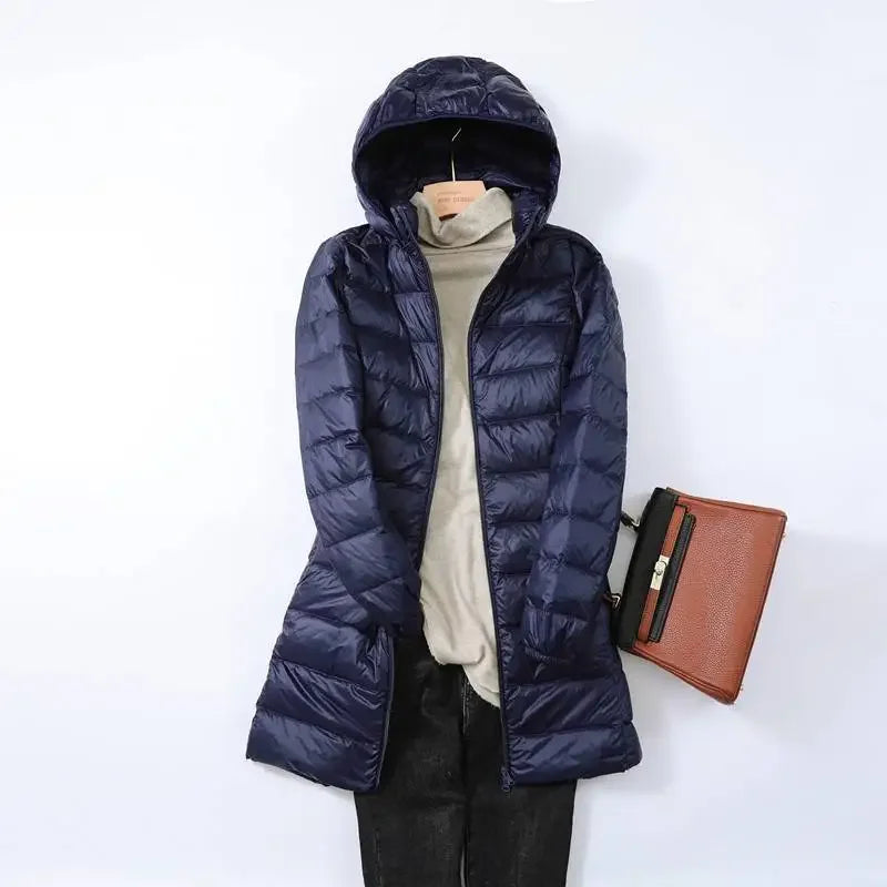 Women's packable puffer jacket with removable hood, lightweight insulated winter coat for outdoor wear