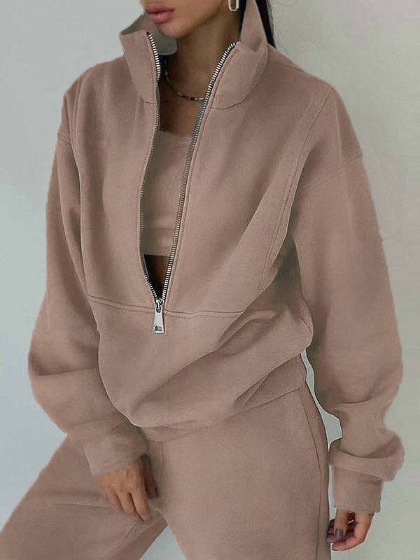Unisex fleece tracksuit set two-piece zipper streetwear athleisure wrinkle-free casual comfort