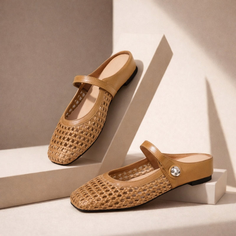 Goldie | Women's Mary Jane Mules Woven Flat Slip On Shoes