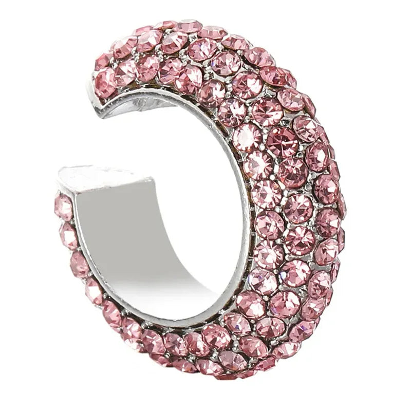 Gold silver halo pavé crystal ear cuff no piercing bold chunky sparkle high-shine alloy statement jewelry
