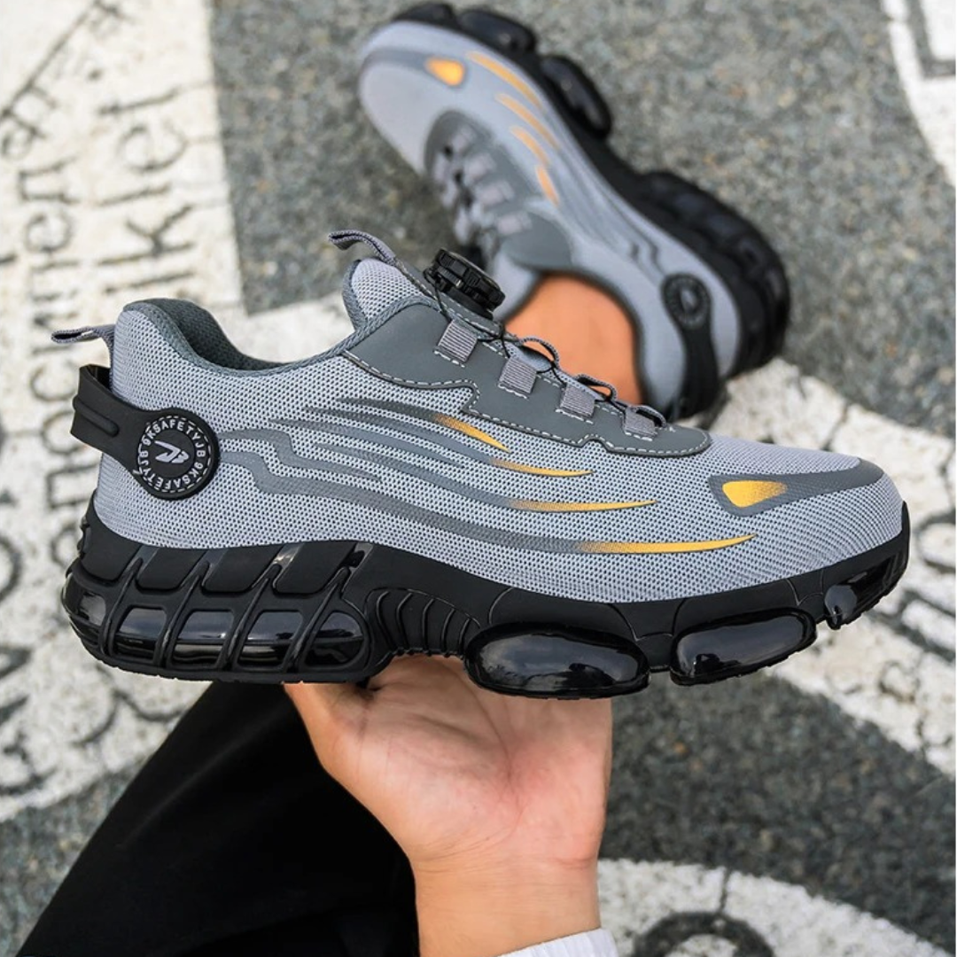 Men's gray safety sneakers breathable mesh upper protective toe lace dial system professional footwear