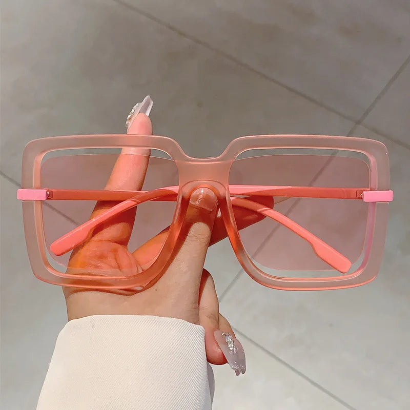 Unisex oversized square sunglasses matte translucent hollow-edge frames gradient UV400 lenses