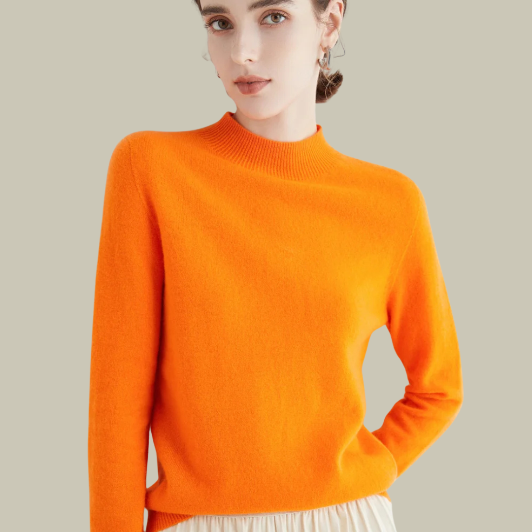 Paige women's ivory wool blend mock neck sweater, classic relaxed fit with ribbed neckline