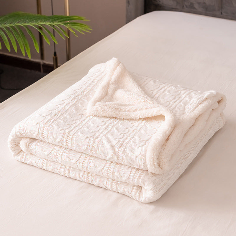 Ivory cable knit sherpa throw blanket reversible dual-texture ultra-soft cozy design for cold nights