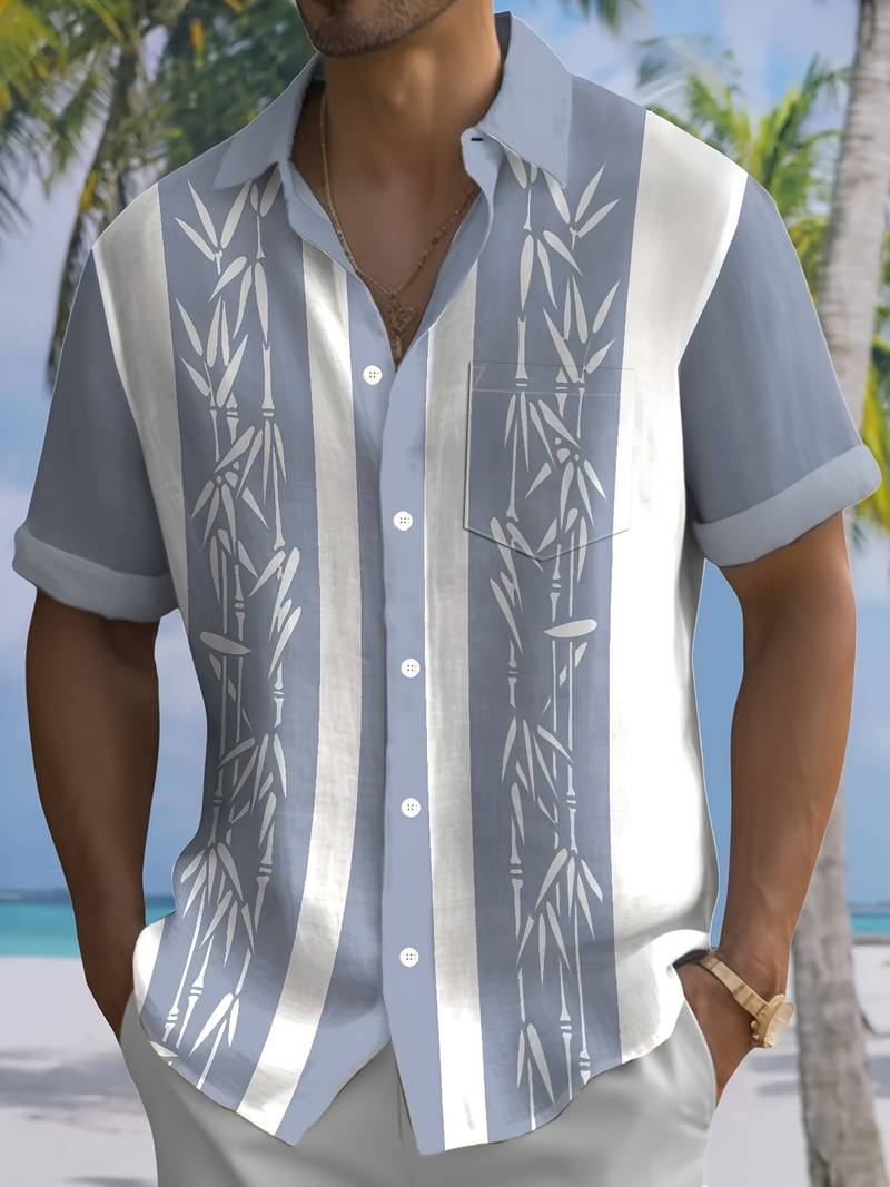 Men's bamboo fiber short-sleeve shirt in classic cut, breathable casual style with relaxed elegant silhouette