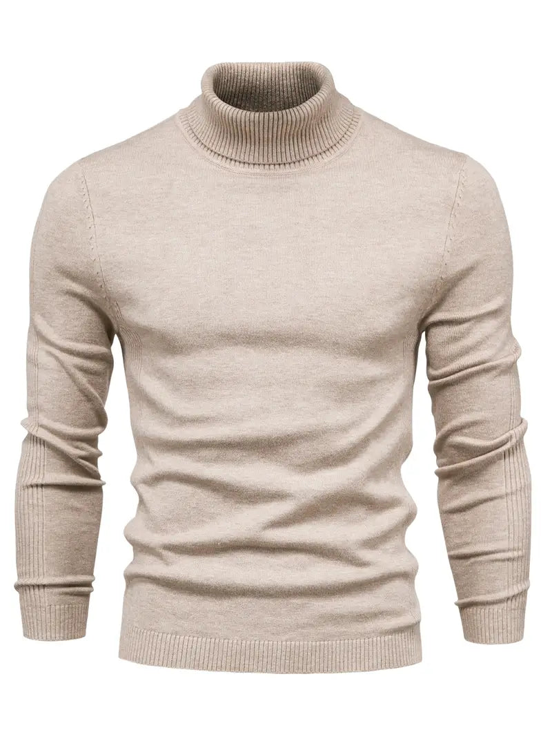 Men's slim-fit turtleneck sweater with high neck long sleeves for layering warmth and style
