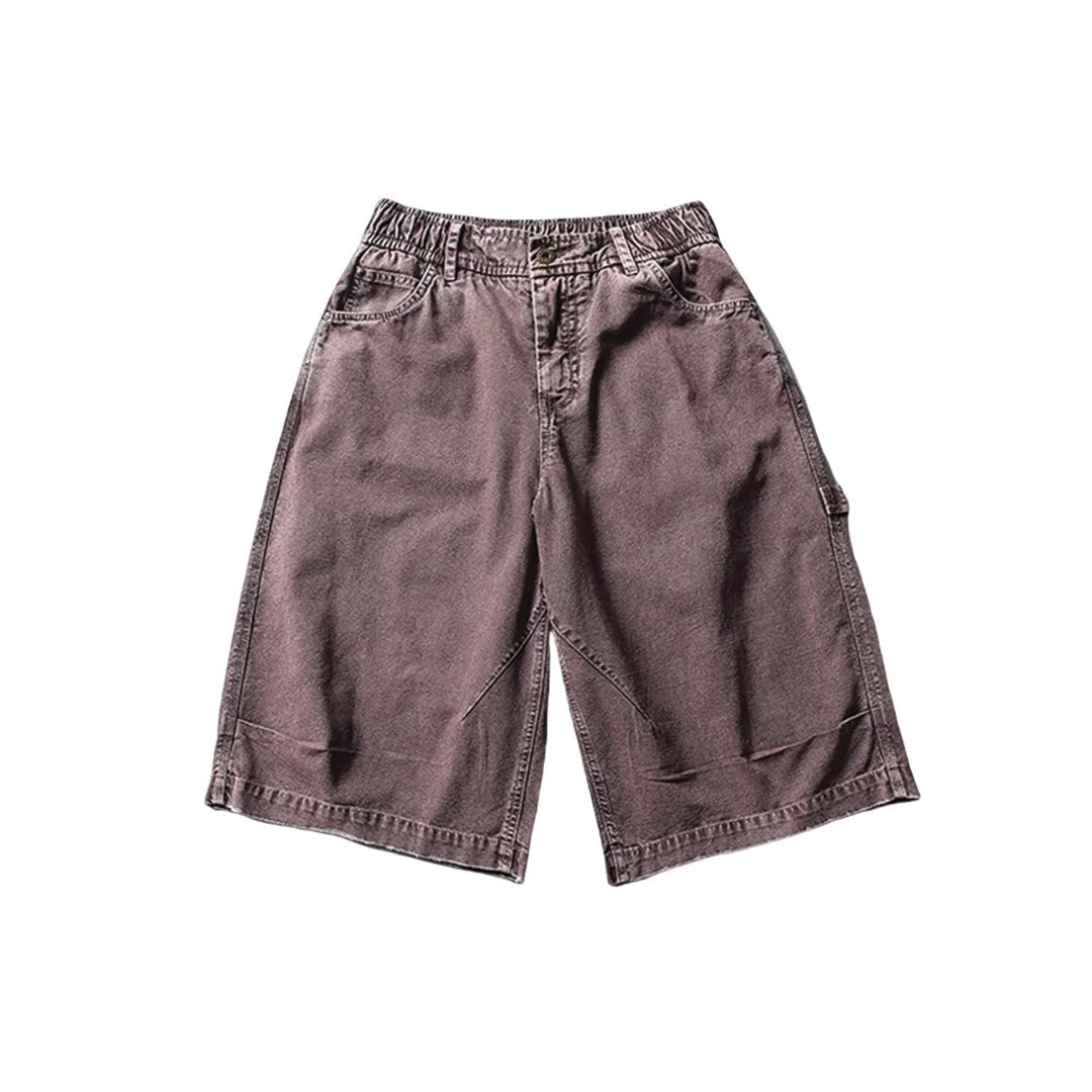 Men's oversized cotton canvas shorts neutral washed finish utility pockets reinforced hem workwear style