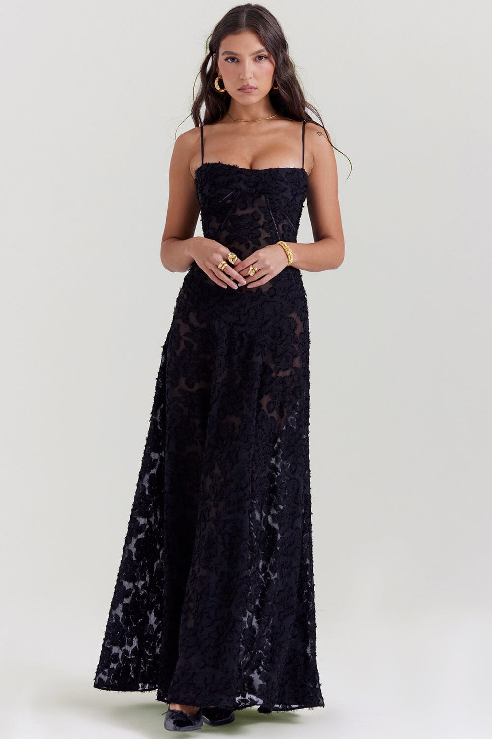Floral chiffon maxi dress slim fit spaghetti straps lightweight women's summer style