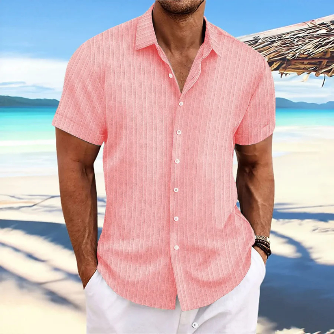 Men's lightweight striped button-down shirt short sleeves breathable classic fit for summer