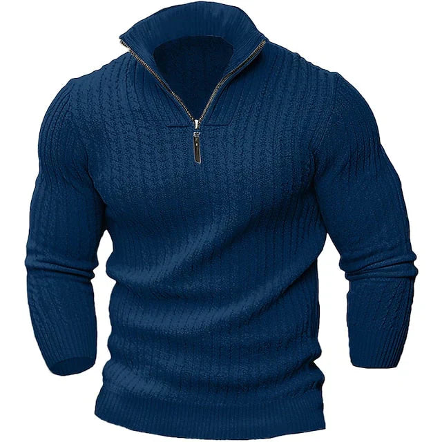 Men's Dareen gray knit zippered pullover with clean-cut casual style and functional front zipper