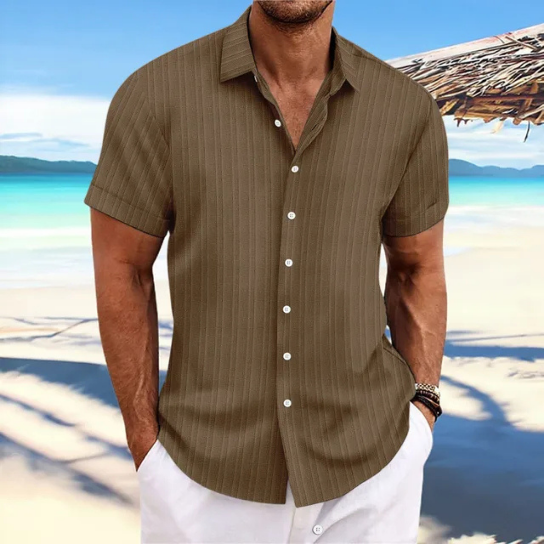 Men's lightweight striped button-down shirt, short sleeves, breathable fabric for summer