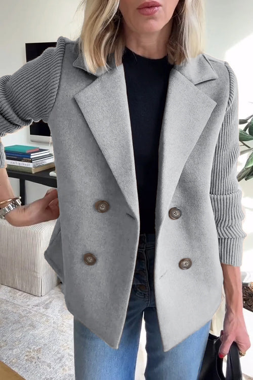 Unisex cotton-blend casual jacket with lapel button-down front and contrasting knit sleeves
