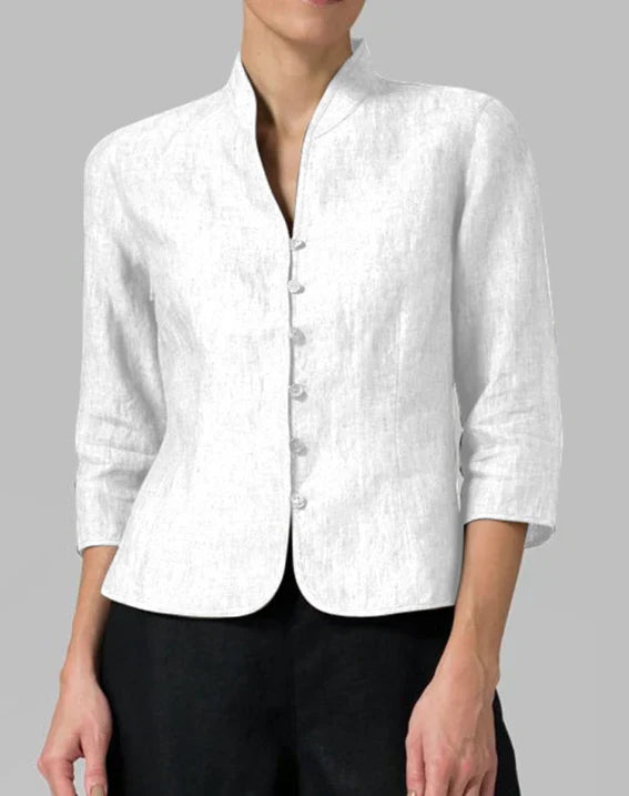 Women's tailored blazer stand-up collar 3/4 sleeves textured fabric elegant office workwear