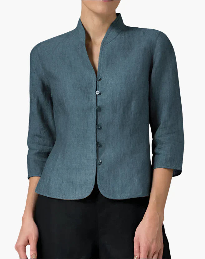 Women's tailored blazer stand-up collar 3/4 sleeves textured fabric elegant office workwear