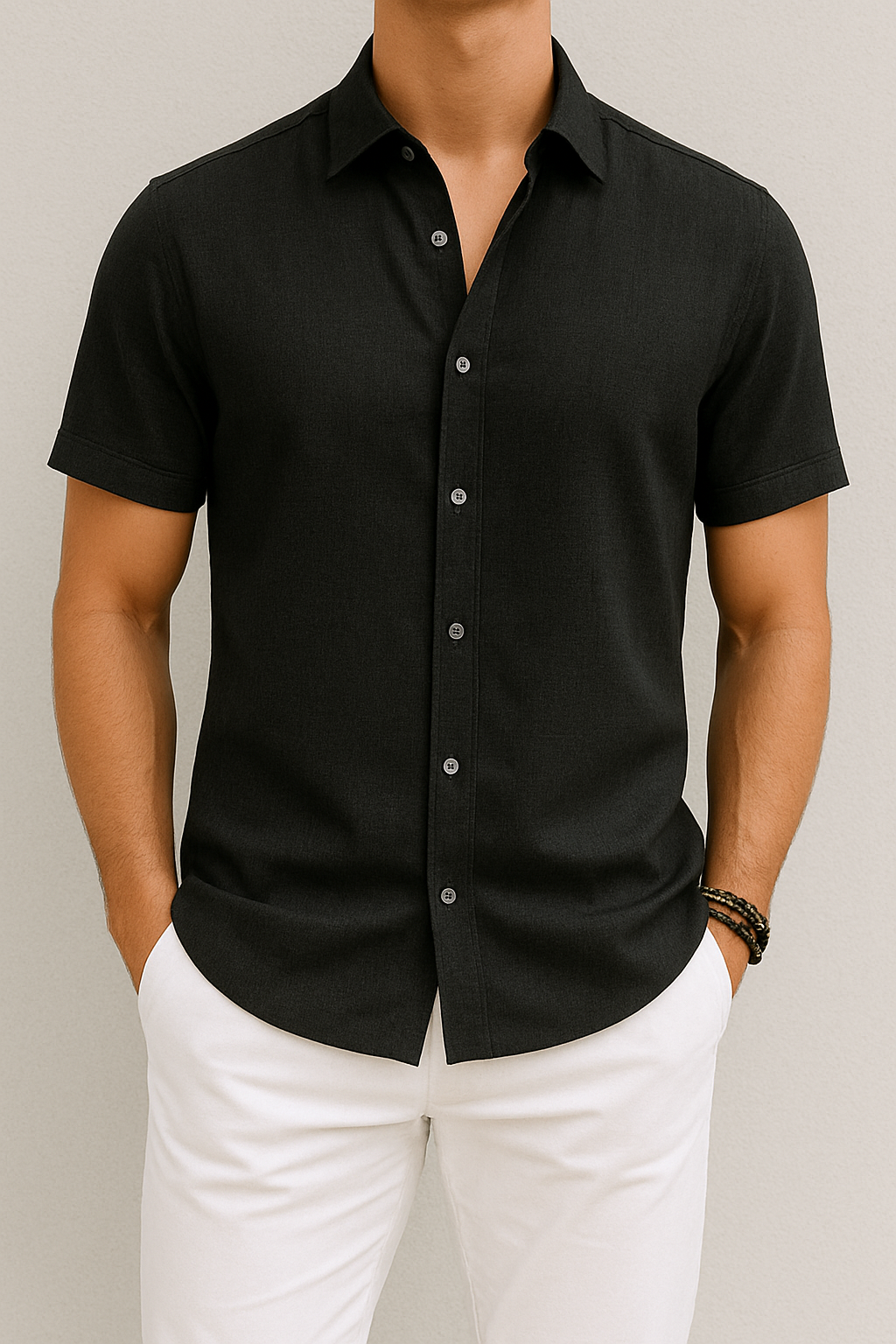 Vero Amsterdam men's short sleeve linen shirt, lightweight cotton-linen blend, minimalist everyday elegance
