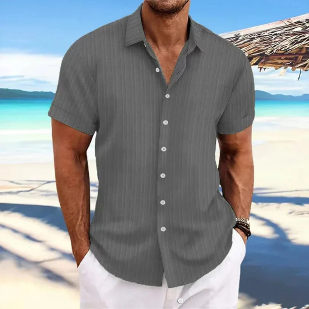 Men's lightweight striped button-down shirt short sleeves breathable classic design for summer