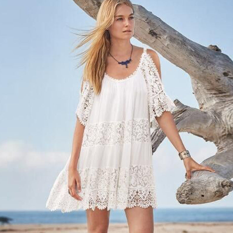 Women's Beach Dress - Cold Shoulder Lace - Casual Summer Outfit - Urbann-Vibe