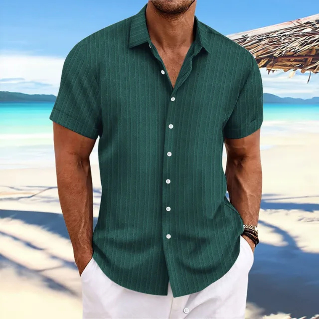 Men's lightweight striped button-down shirt, short sleeves, breathable fabric for summer comfort