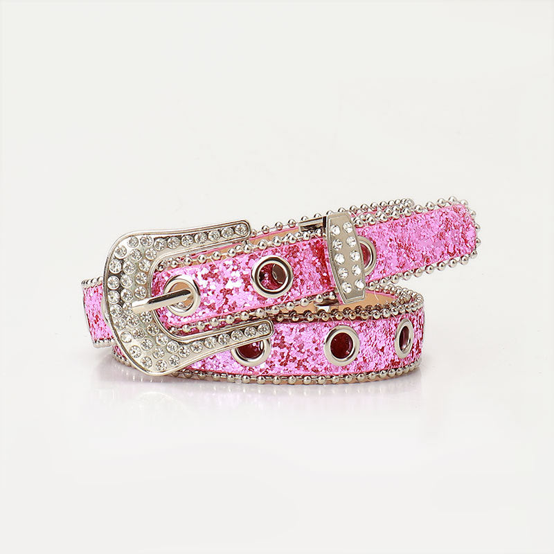 Women's slim rhinestone pin buckle belt, 2.4cm wide elegant alloy accessory with sparkling crystal embellishment