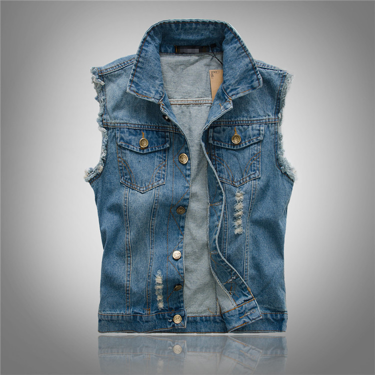 Men's lightweight sleeveless denim vest vintage washed finish street-style layering piece