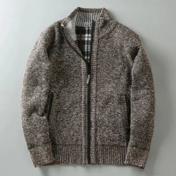 Nordic wool blend zip-up cardigan unisex ribbed knit hip-length casual everyday sweater