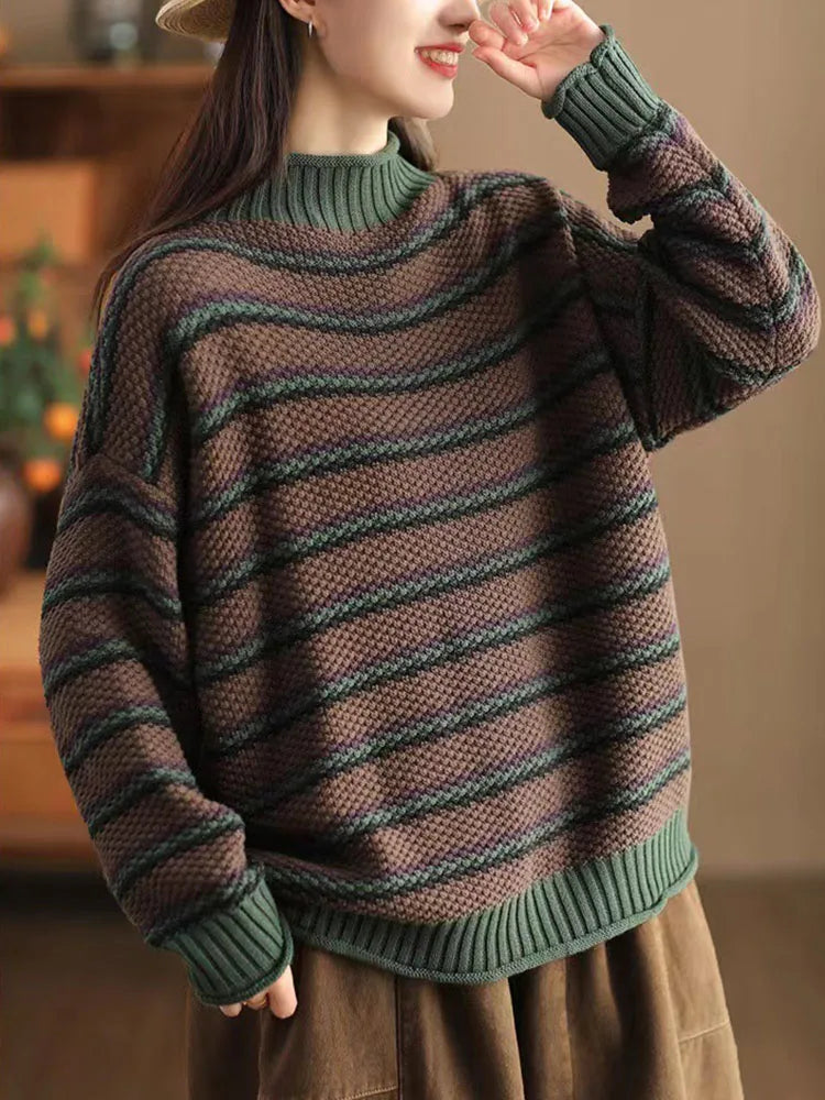 Arbour striped unisex knit sweater in multicolor cotton blend with waffle texture and ribbed cuffs