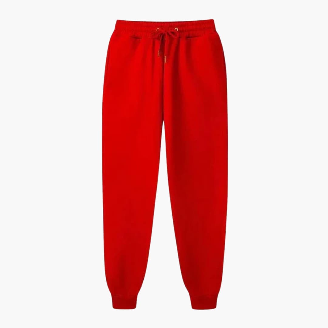 Gray unisex tapered jogger pants with elastic drawstring waistband and ribbed cuffed hem