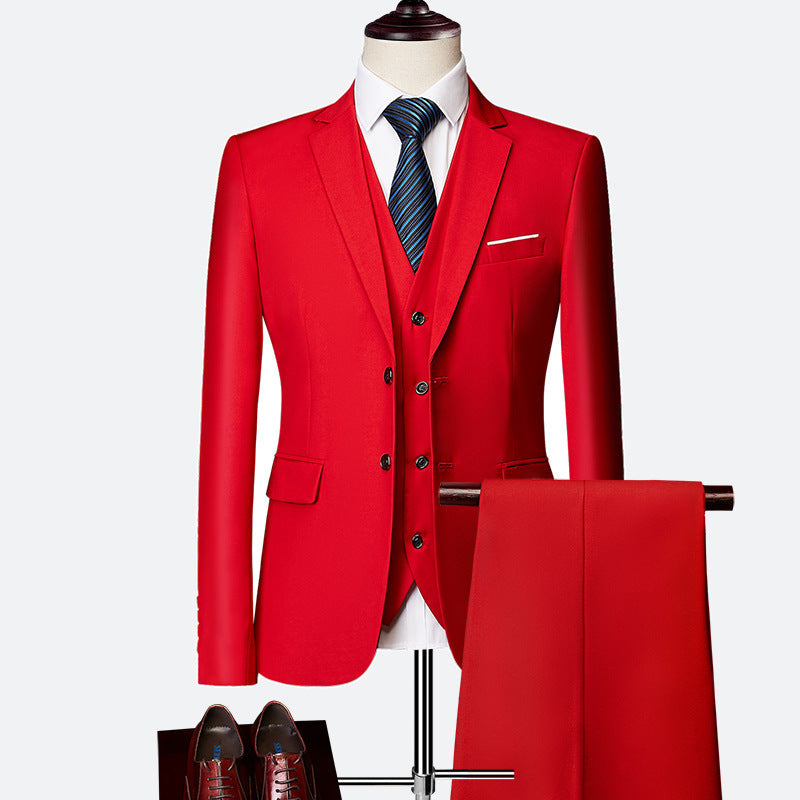 Men's 3-piece tailored fit business suit notched lapel jacket vest trousers formal set