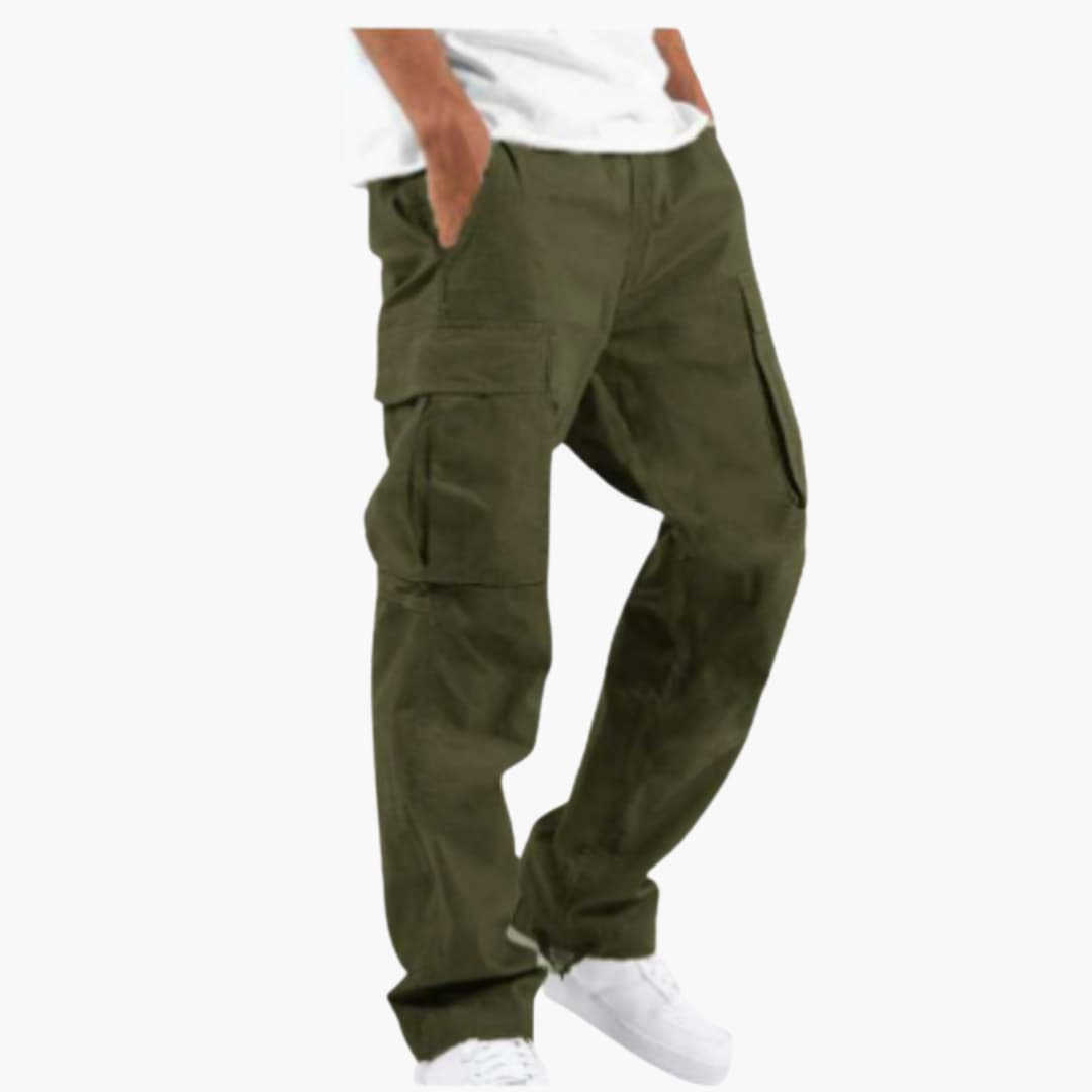 Men's wide-leg cargo pants relaxed fit streetwear style with multiple utility pockets everyday comfort