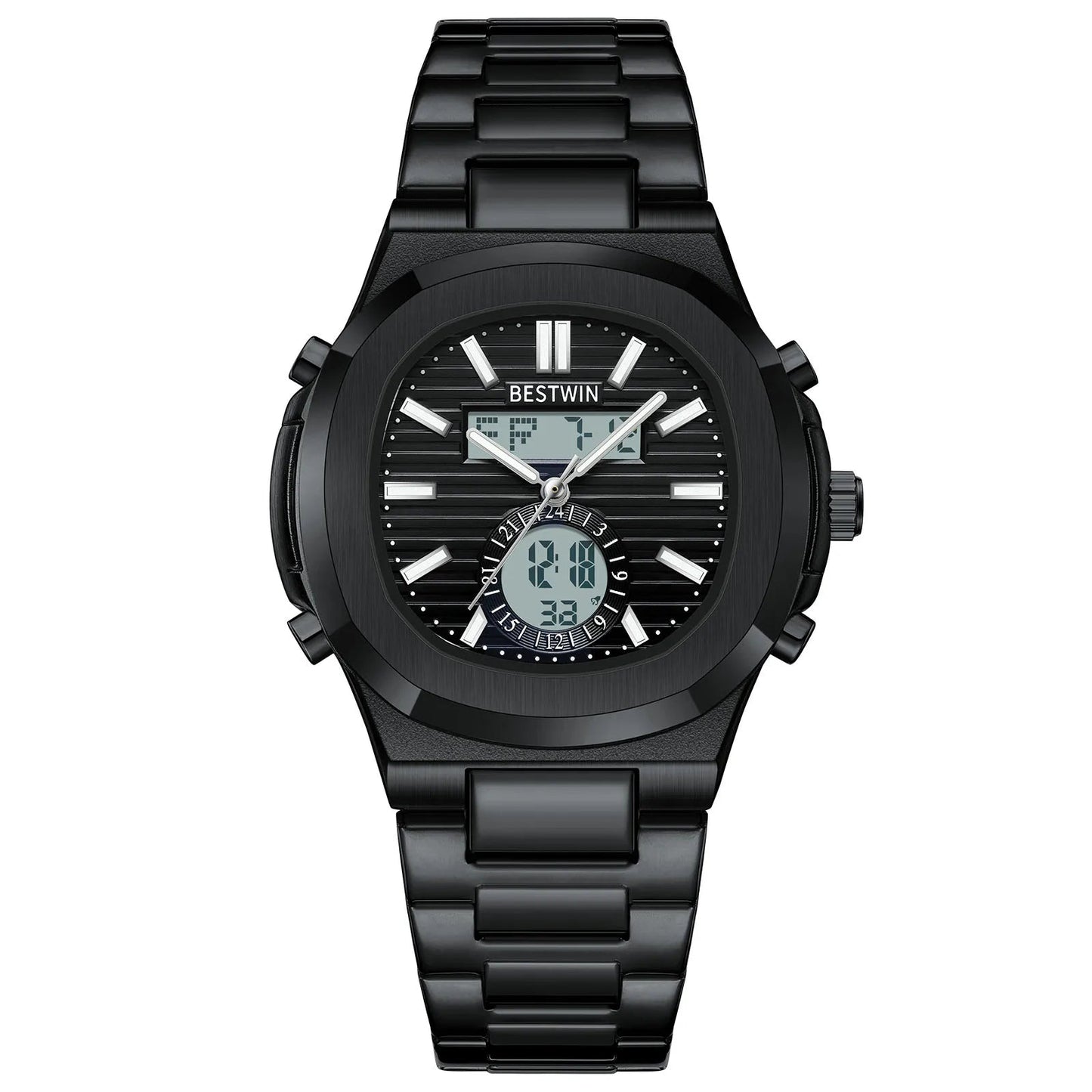 Navion hybrid watch stainless steel strap multifunction dial luminous markers water resistant