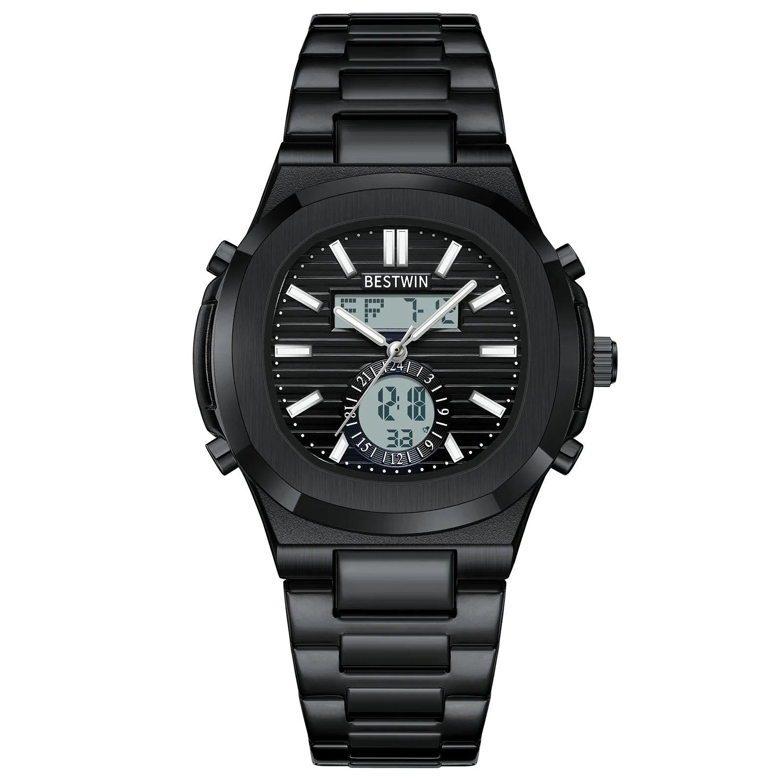Navion hybrid watch stainless steel strap multifunction dial luminous markers water resistant