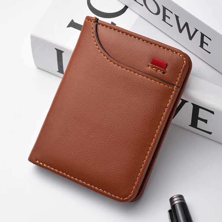 Slate vertical slim wallet card holder with clear ID window and cash sleeve for everyday carry