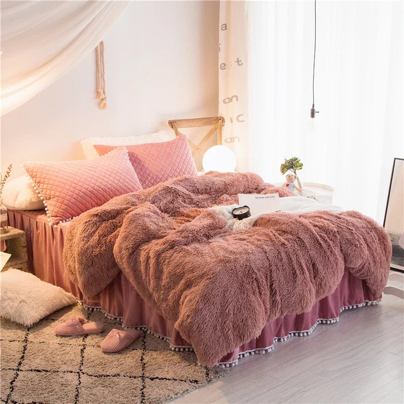 Luxurious plush velvet duvet cover set in rich green with quilted pillow covers, modern cloudlike comfort