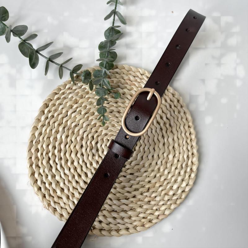 Genuine leather unisex pin buckle belt, retro casual style, 2.3cm wide solid color durable quality
