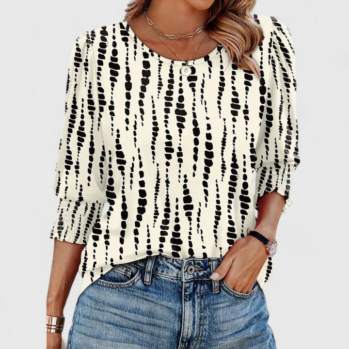 Harper | Women's Smocked Cuff 3/4 Sleeve Crew Neck Top