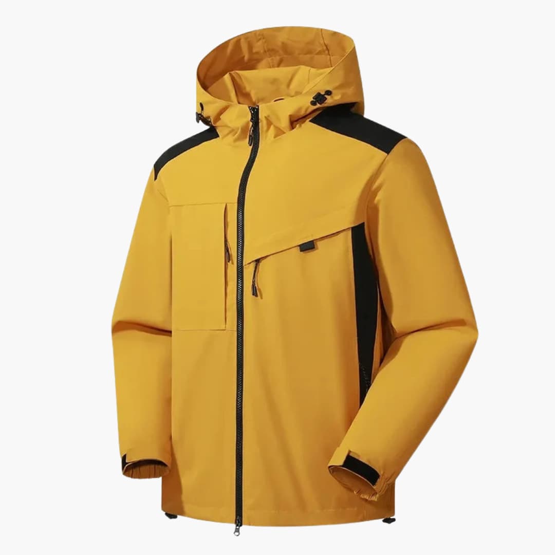Men's water-resistant ski jacket with hood, zipper pockets, adjustable cuffs, streamlined winter fit