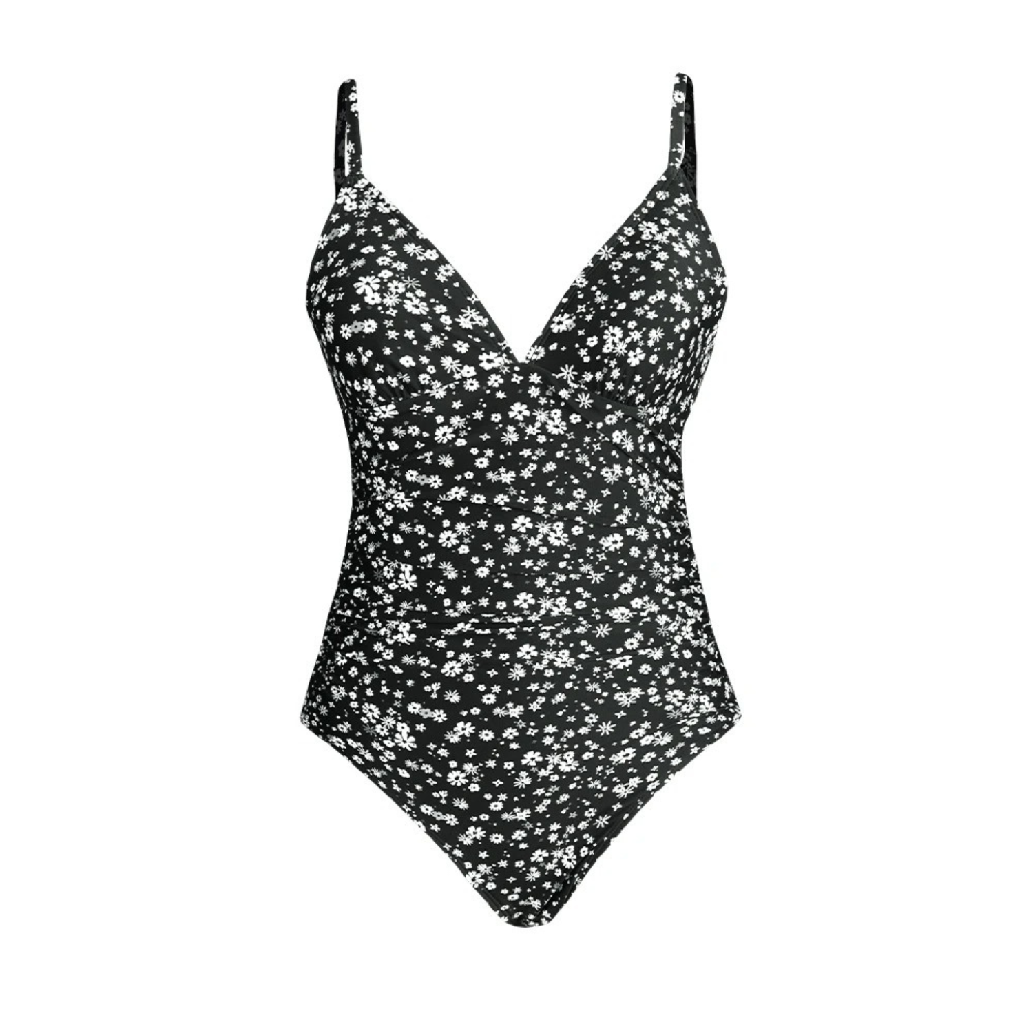 Women's ribbed floral print one-piece swimsuit V-neck adjustable straps flattering beach style