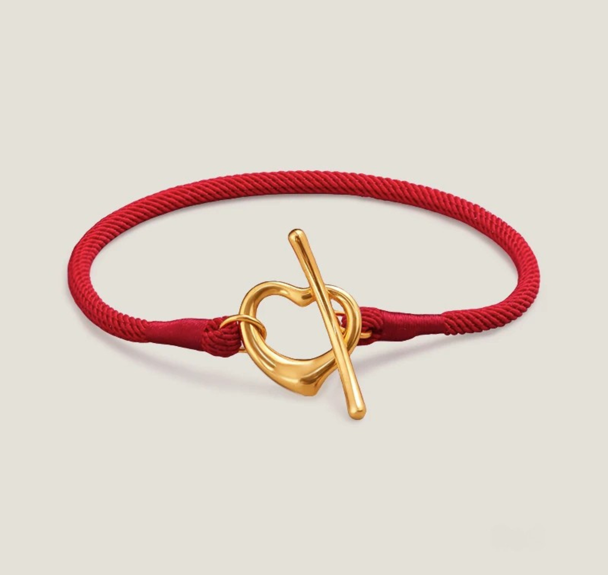 Gold-tone heart toggle rope bracelet adjustable minimalist woven cord tarnish-resistant love lock