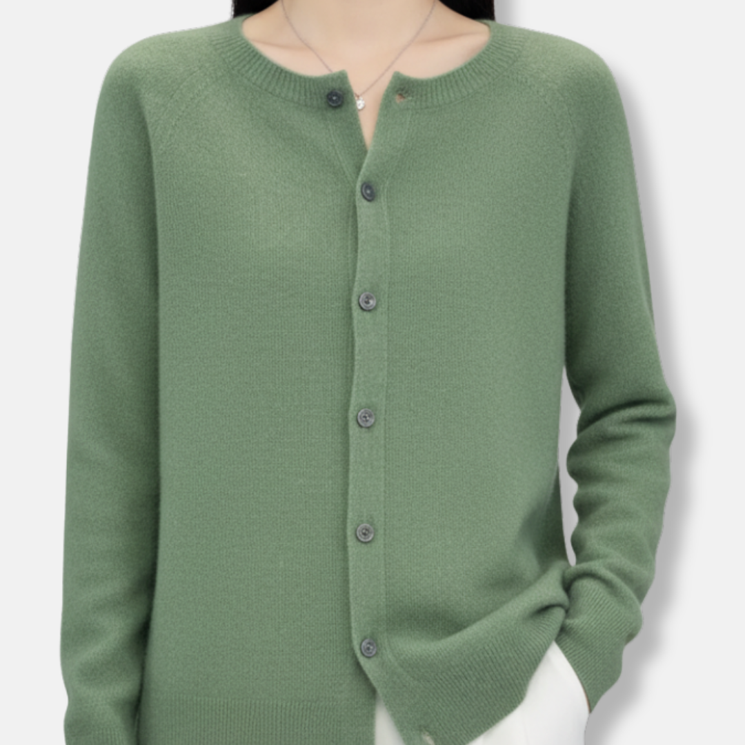 Women's merino wool cardigan regular fit button-front ribbed knit sweater in neutral tone