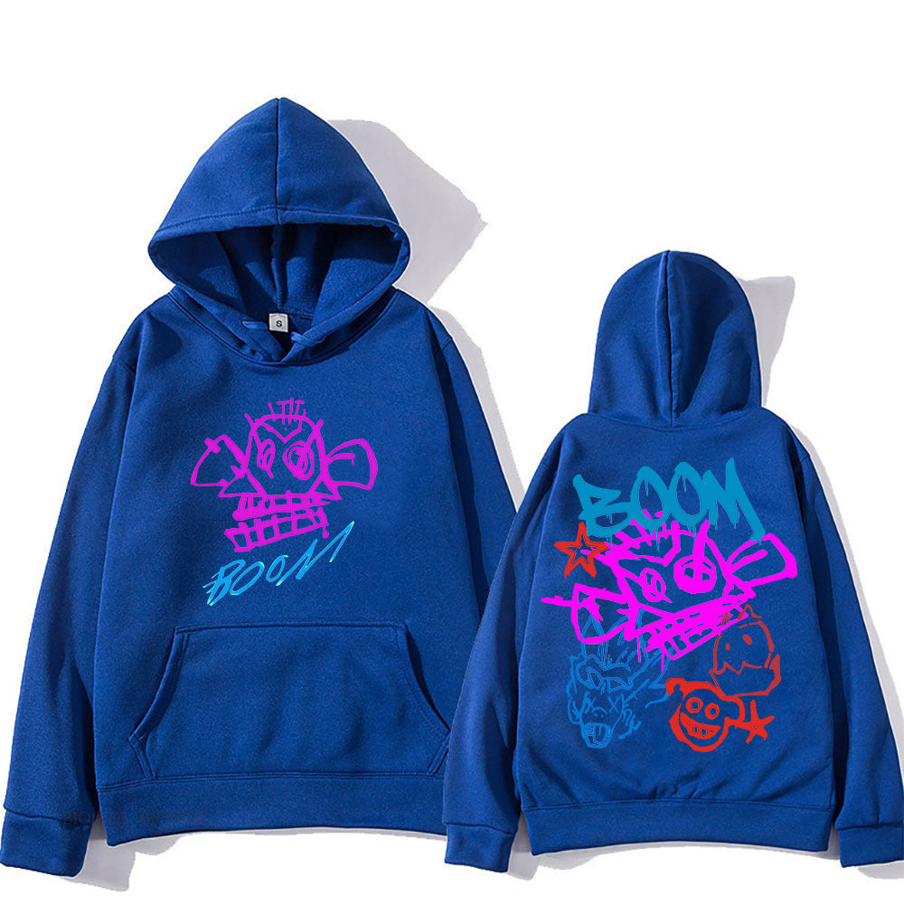 Blue Arcane Jinx cartoon long sleeve hoodie with vibrant all-over graphic print for fans