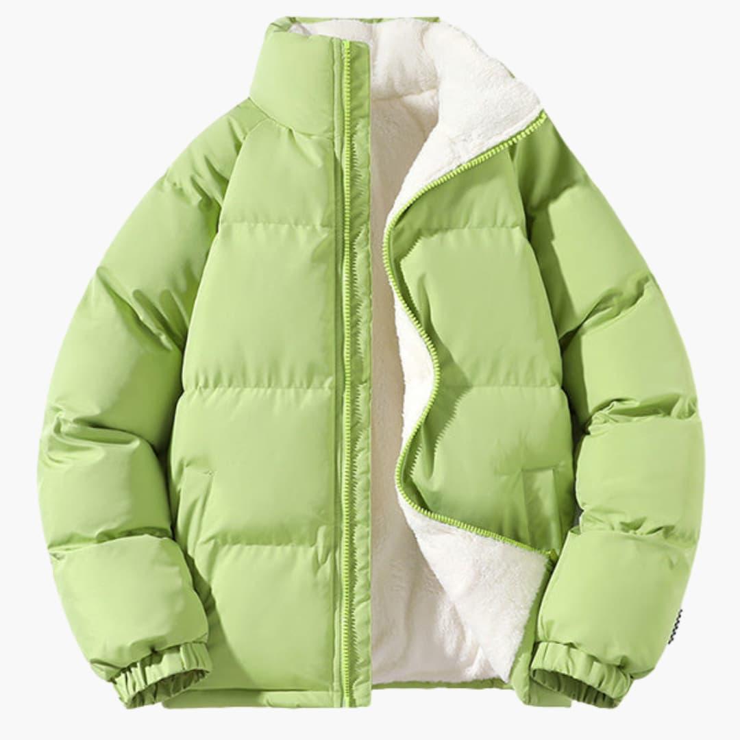 Women's puffer jacket with fleece lining and hood, warm insulated winter coat for cold days