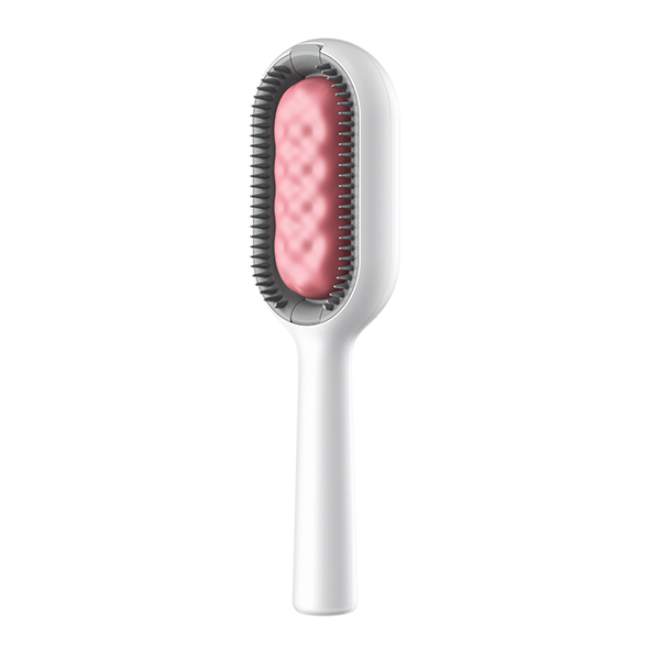 Pet grooming comb with integrated water reservoir, rubber bristles, non-slip handle for dogs cats rabbits
