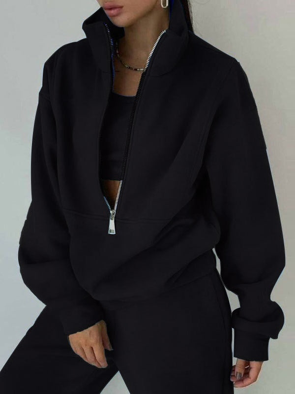 Unisex fleece tracksuit set two-piece zipper streetwear casual athleisure wrinkle-free comfort