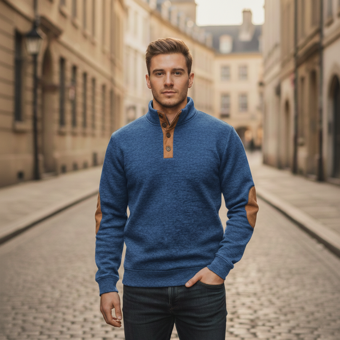Men's dark patterned turtleneck pullover, casual knit sweater with breathable warm fabric for winter