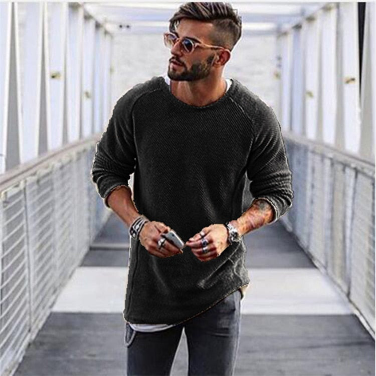 Declan men's long knit pullover sweater, modern slim cut, versatile office-to-casual style