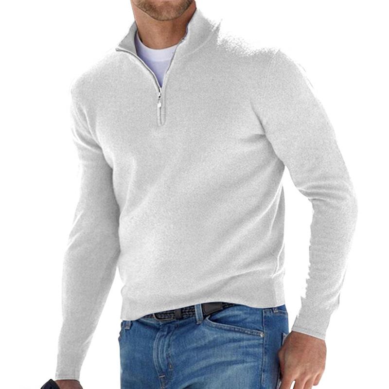 Men's lightweight half-zip knit pullover sweater with adjustable collar, versatile smart-casual layering essential