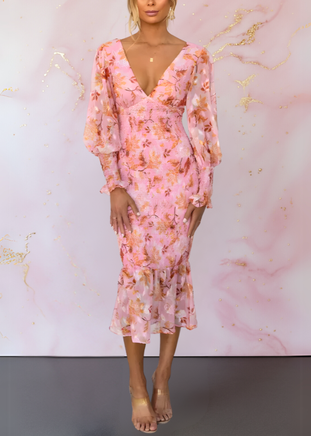 Women's Brenda floral dress chic silhouette timeless elegance luxurious comfort classic print